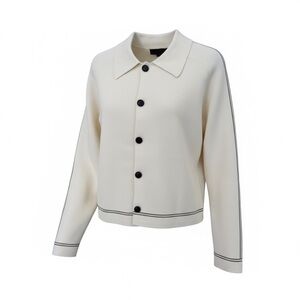 Zara Knit Ecru Sweater with Black Contrast Piping